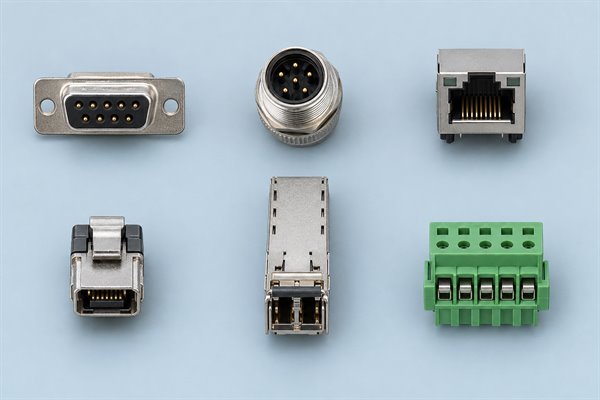 I/O connector, representative rectangular, circular, modular, and compact connector types