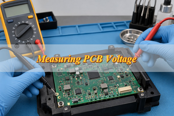 voltmeter vs multimeter, digital multimeter measuring DC voltage across PCB test points