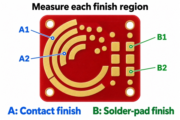 Regional inspection locations for contact plating and solder-pad finish