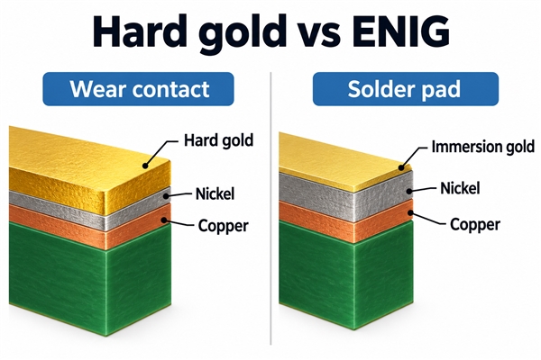 Hard gold contact stack versus ENIG solder-pad stack