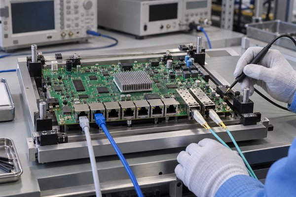 Network device PCB assembly inspection and functional interface testing