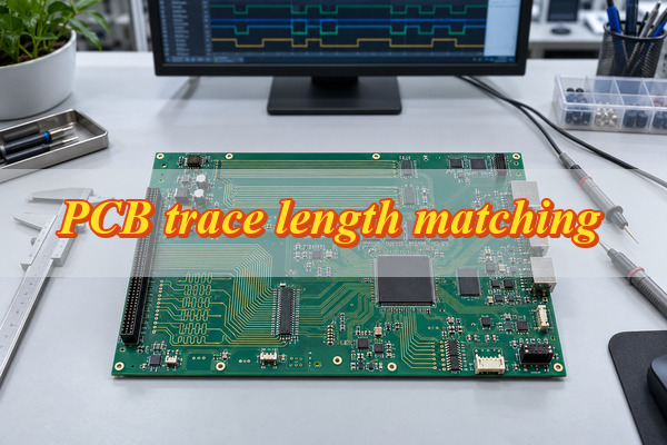 PCB trace length matching, matched-length high-speed traces on a laboratory PCB