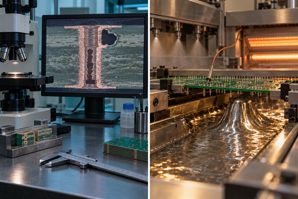 Comparison of PCB microsection evidence and wave-solder process investigation
