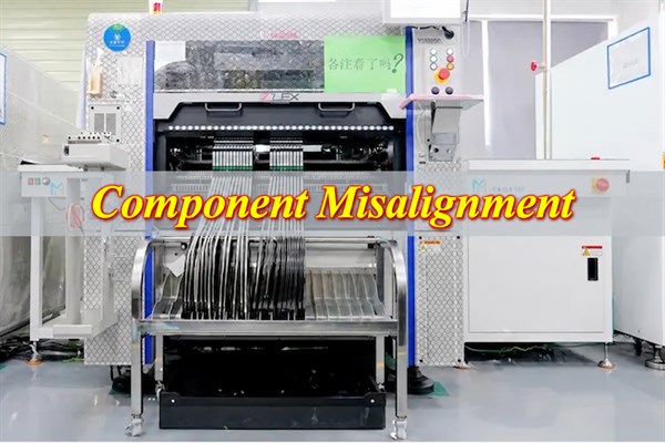 component misalignment, SMT pick-and-place machine with a centered Component Misalignment title banner
