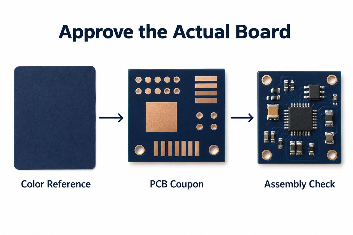 Color reference and PCB samples illustrating physical sample approval