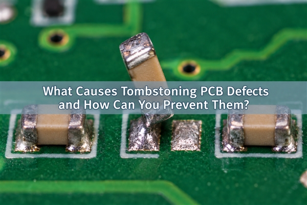 Tombstoning PCB defect with one capacitor termination lifted away from its pad