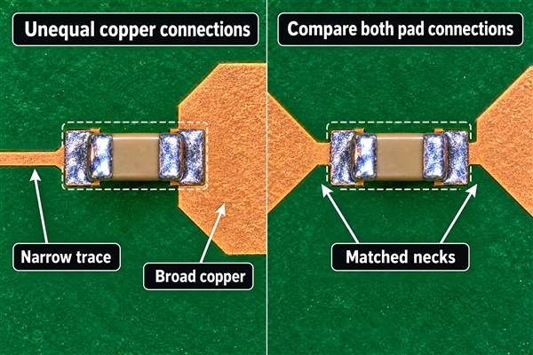 Comparison of unequal copper connections and matched connections at a chip footprint