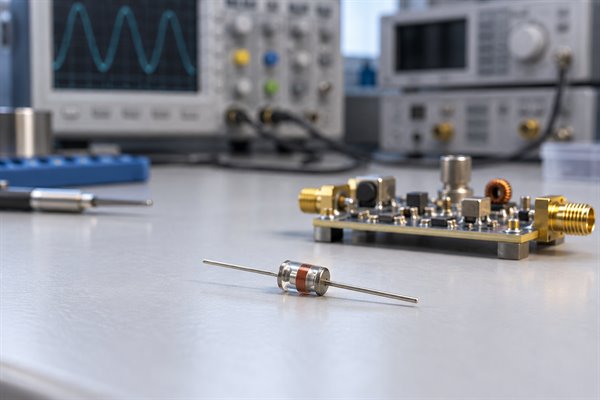 Tunnel Diode, discrete semiconductor component on an electronics laboratory workbench
