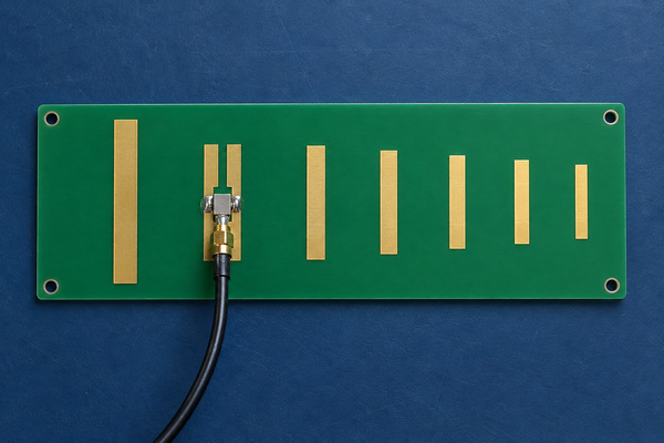 Yagi PCB antenna, printed driven element reflector and directors on a circuit board